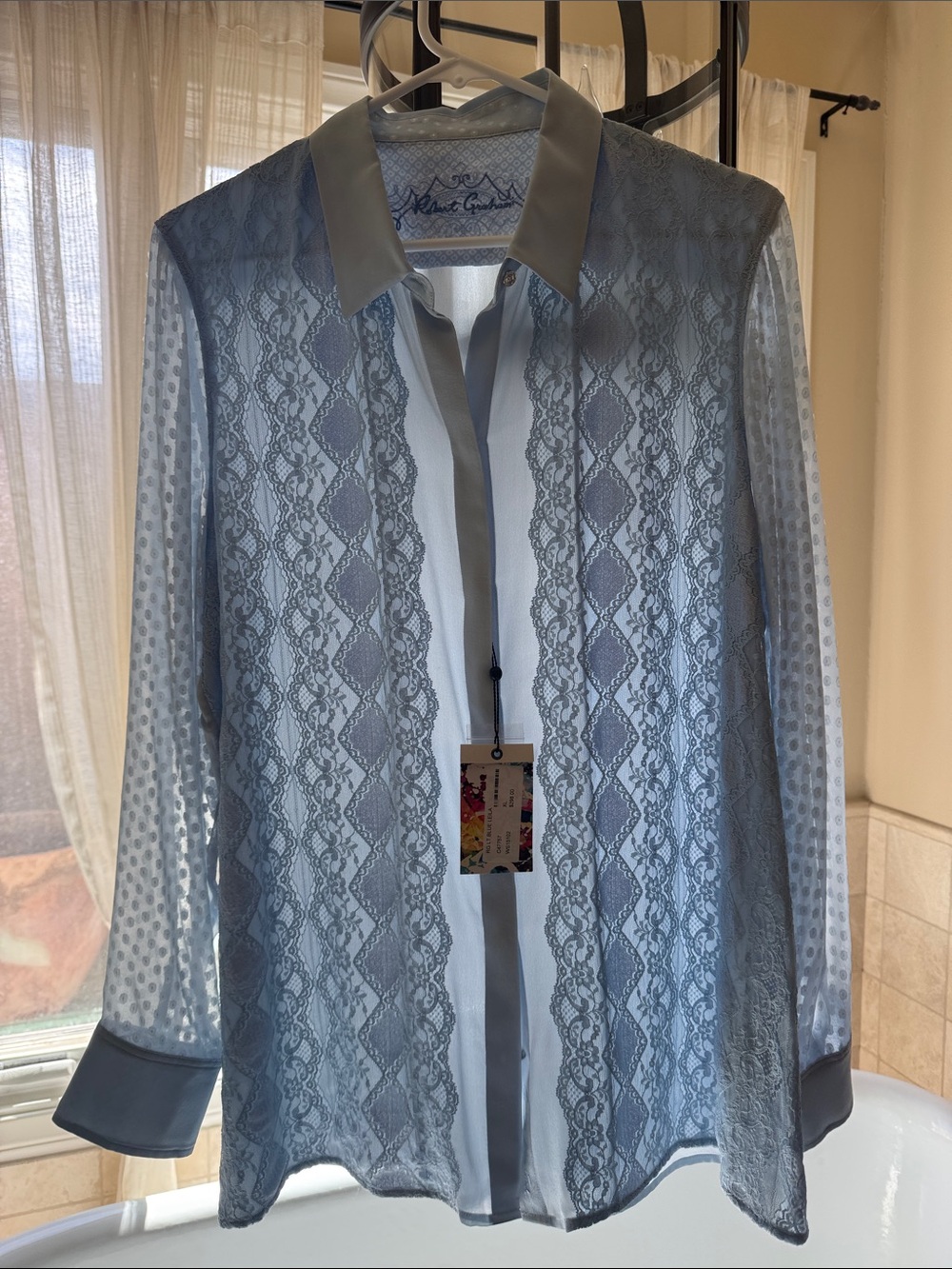 Robert Graham Lace Light Blue Leila Shirt Size XL